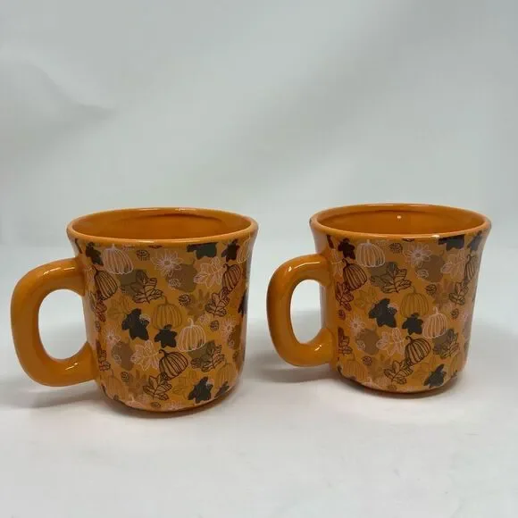 Set of 2 MARKET FINDS Coffee Mug Orange Happy Harvest Figural Ceramic Pumpkins - Picture 4 of 11